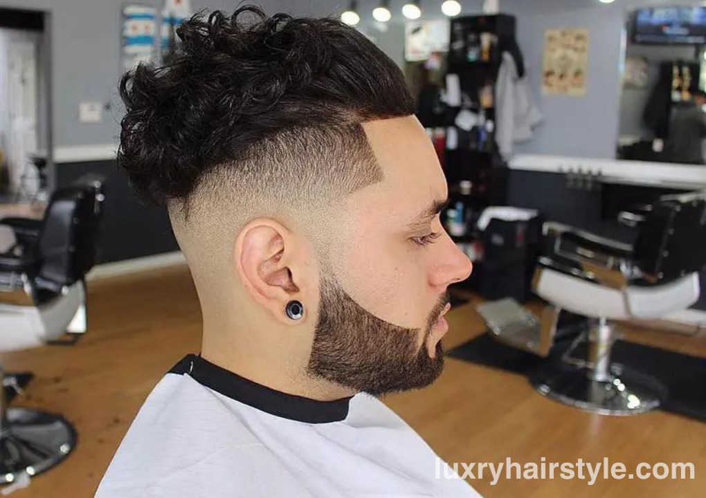 Slicked Back curls with Low Fade