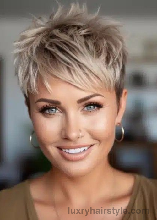 sleek silver pixie with bangs for young ladies