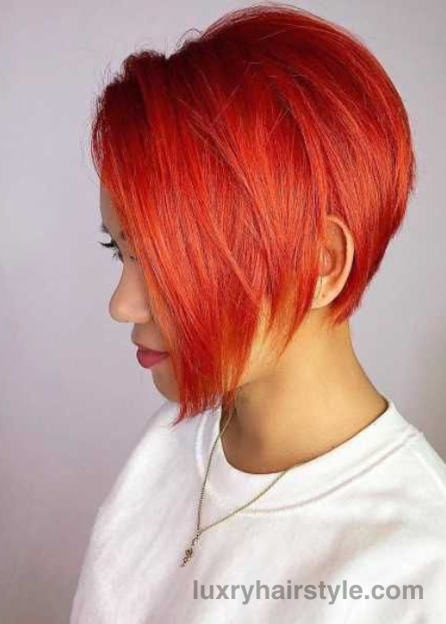 Bold Red Long Pixie with Bangs