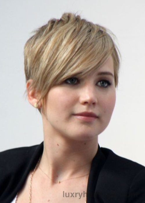 Jennifer lawrence Stunning Pixie Makeover with Bangs