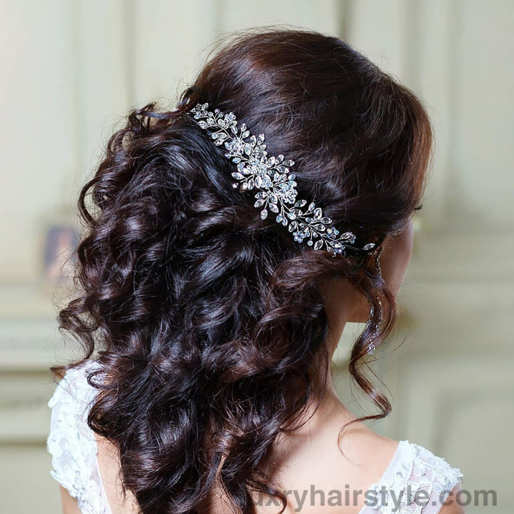 black hairstyles half up and half down with accessories